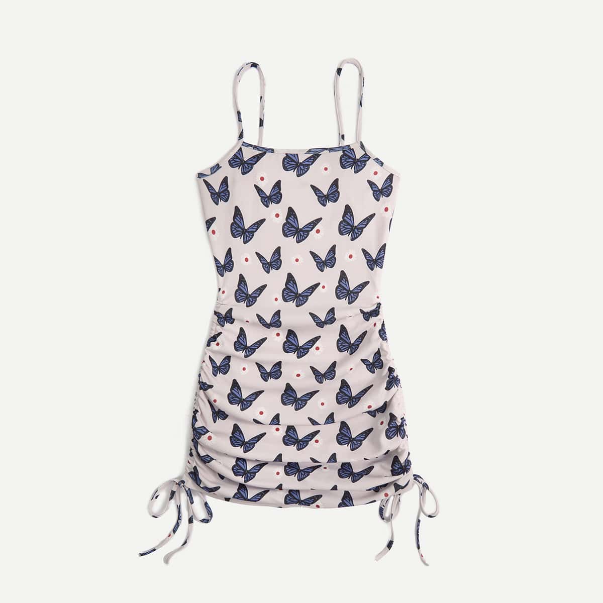 

Allover Butterfly Print Drawstring Cami Dress, Multicolor