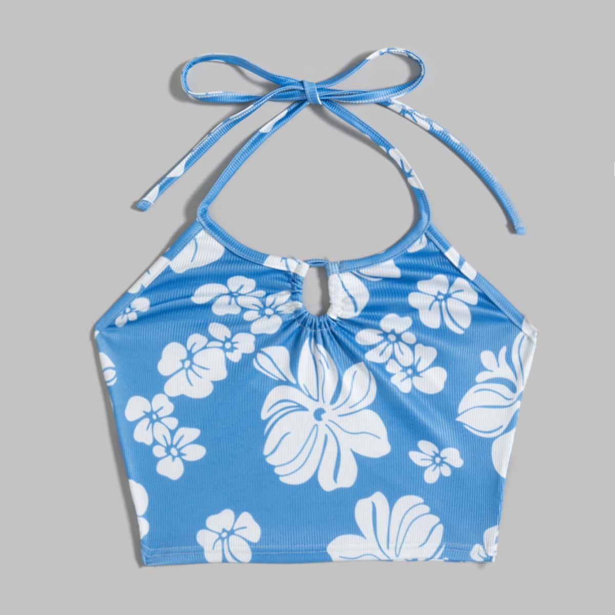 

Floral Print Halter Top, Blue and white