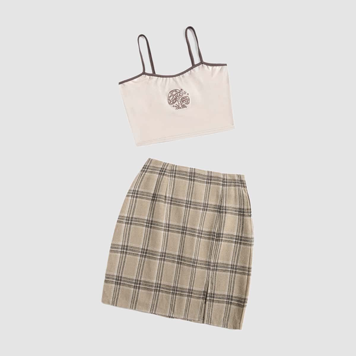

Mushroom Print Cami Top & Skirt, Multicolor