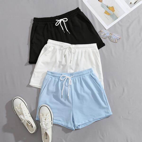 

3 Pack Drawstring Waist Track Shorts, Multicolor