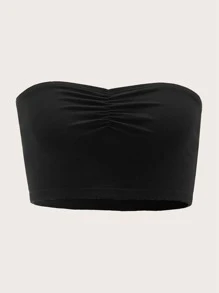 SHEIN EZwear Top tubo corto fruncido - Negro - Ver 1