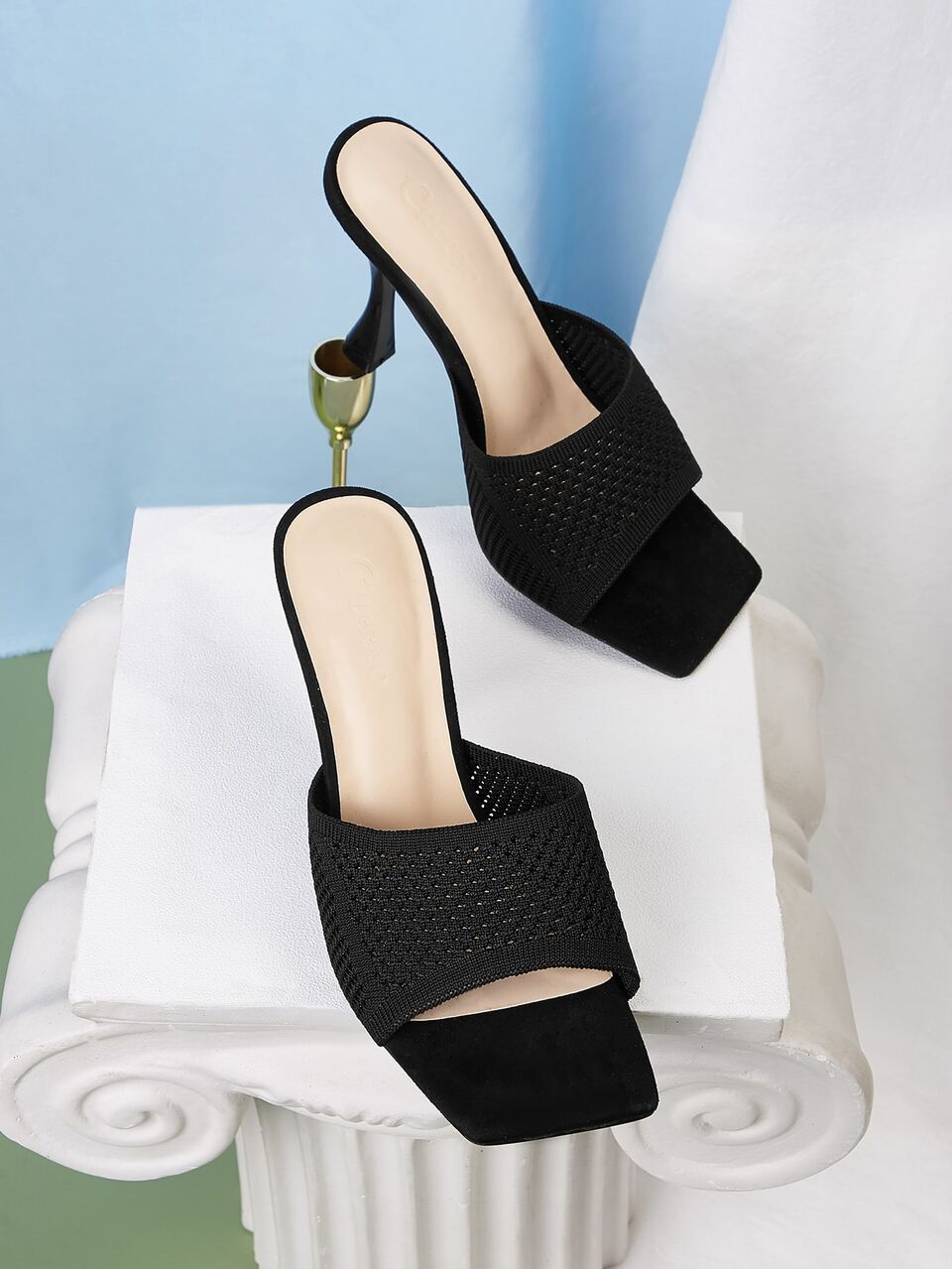 CUCCOO BIZCHIC Knit Panel Sandal Mules