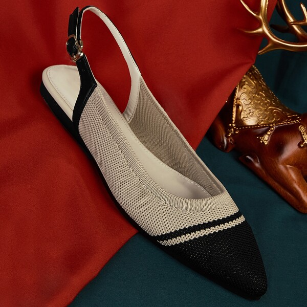 

Two Tone Point Toe Slingback Flats, Multicolor