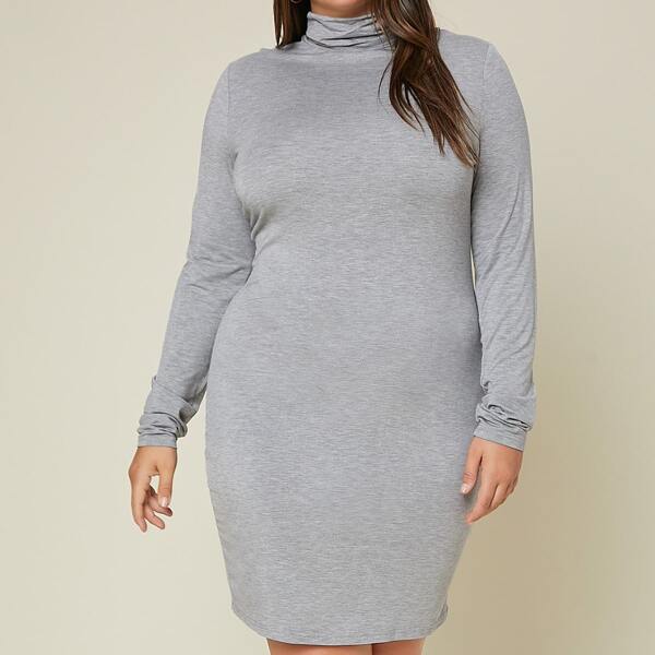 

Plus High Neck Solid Bodycon Dress, Light grey