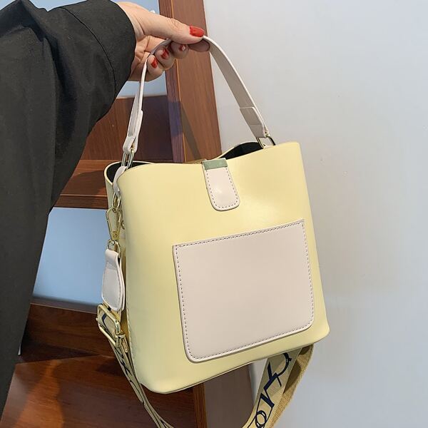 

Colorblock Pattern Bucket Bag, Yellow
