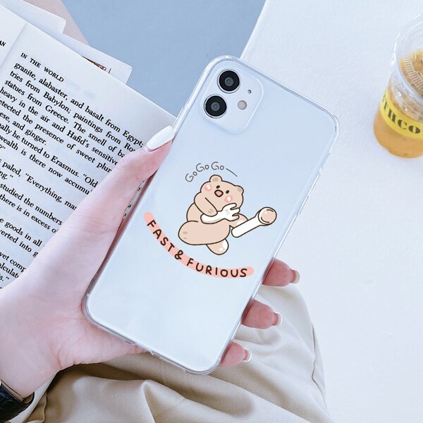 

Cartoon Bear Print Clear Phone Case