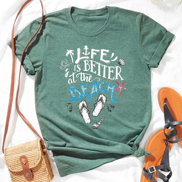 

Plus Palm Tree & Slogan Graphic Tee, Green