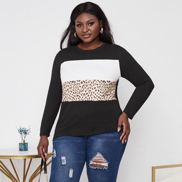 

Plus Leopard Colorblock Tee, Multicolor