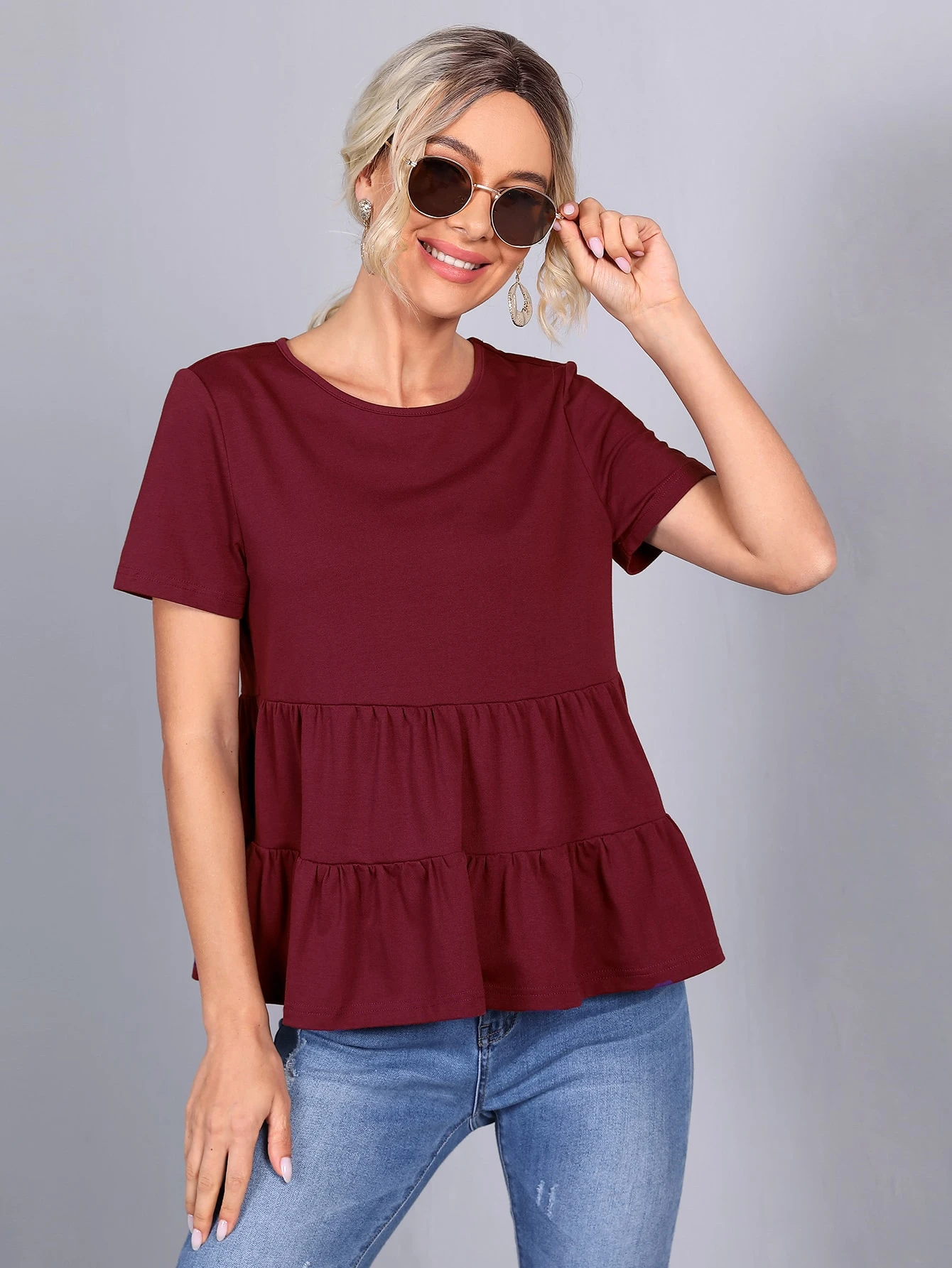 SHEIN フリル裾 ソリッド トップス