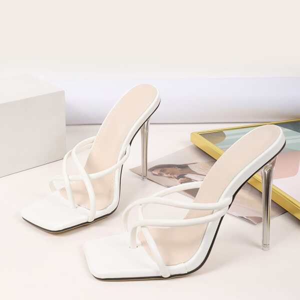 

Thin Strap Stiletto Thong Sandals, White