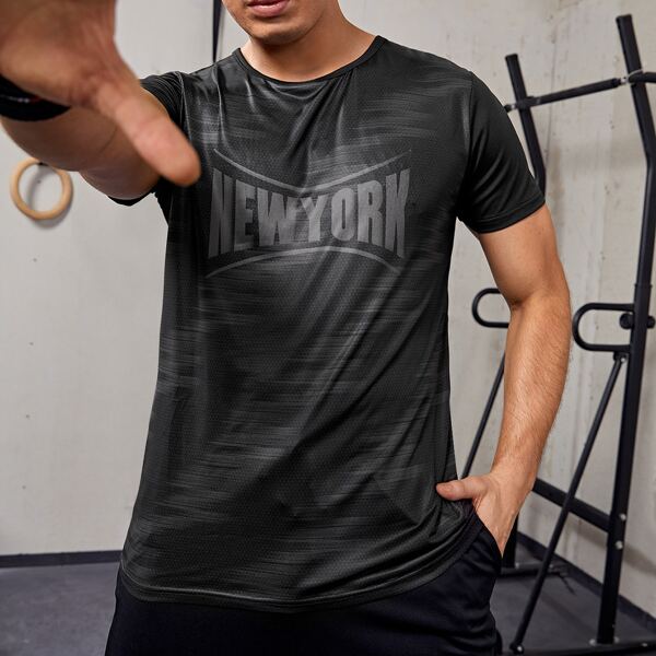 Men Letter Graphic Sports Tee, Black