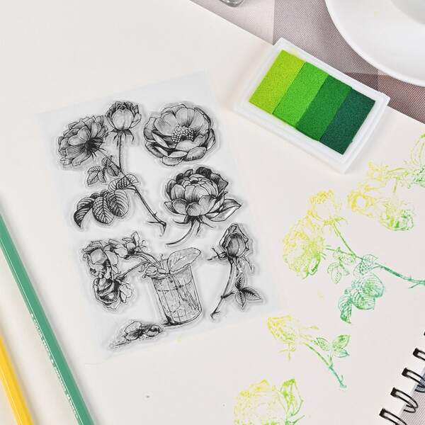 

5pcs Floral Pattern Stamp, Clear