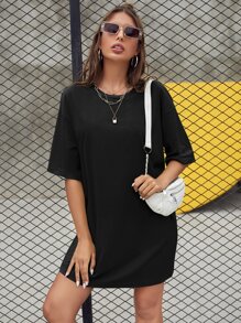 SHEIN Essnce Đầm màu trơn Giải trí - màu đen - Xem 1