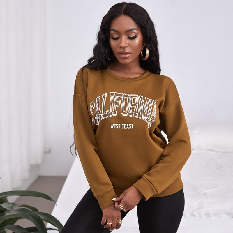 

Letter Graphic Drop Shoulder Sweatshirt, Coffee brown