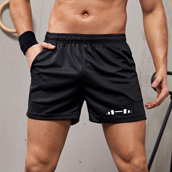 

Men Graphic Print Sports Shorts, Black