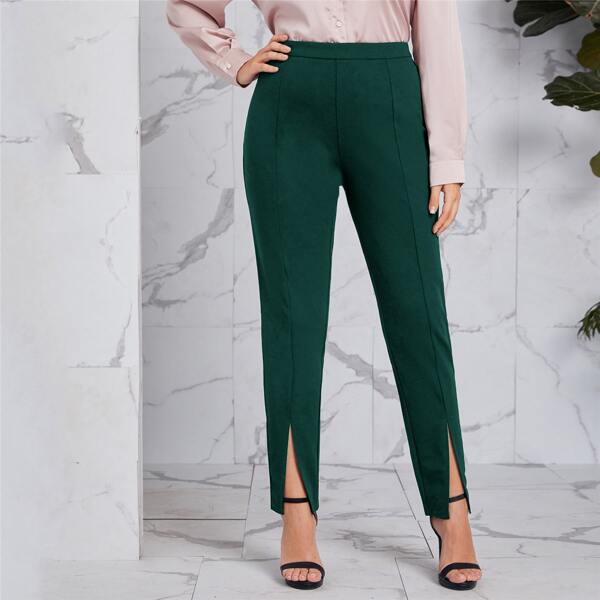 

Plus Seam Front Split Hem Pants, Dark green