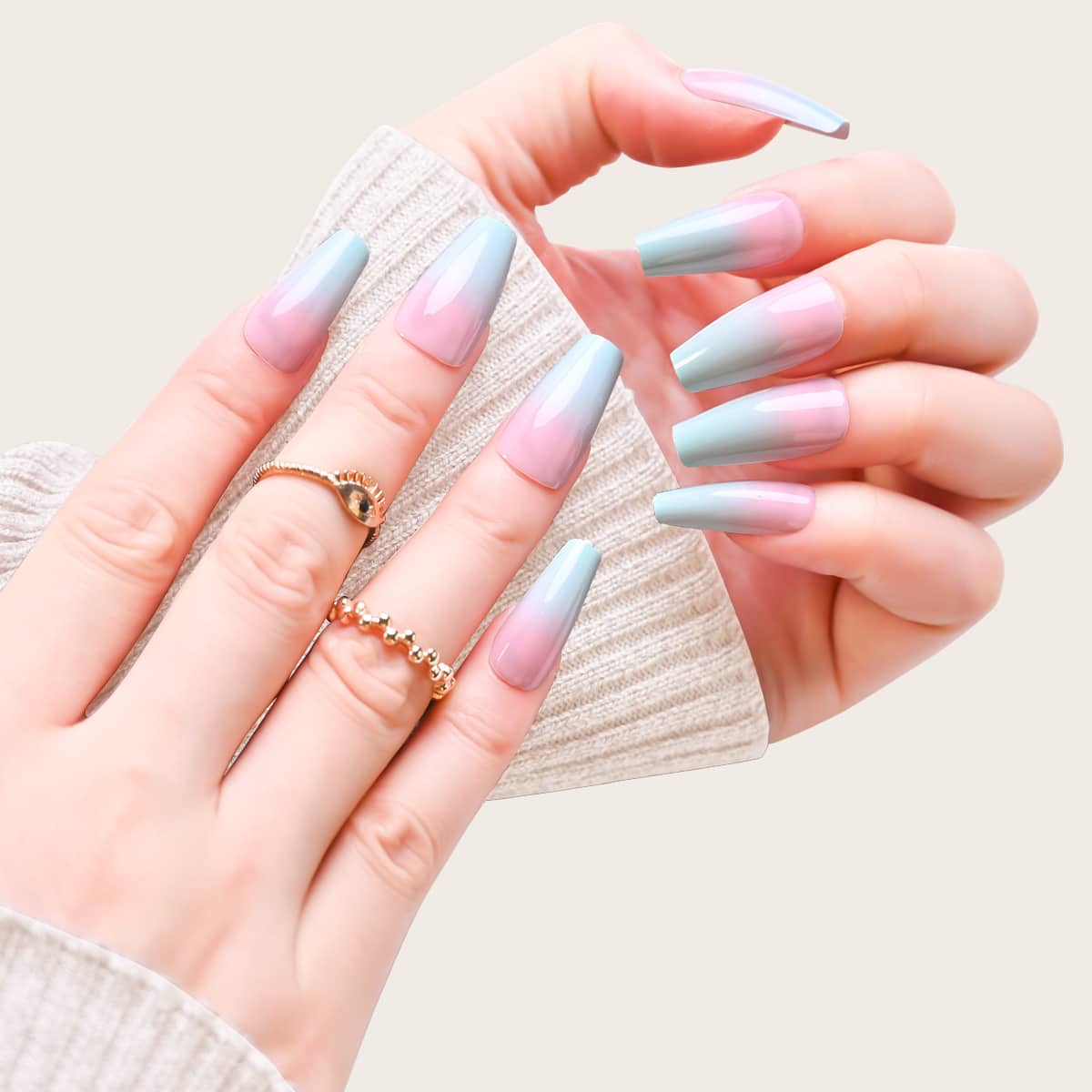 

24pcs Ombre Fake Nail & 1sheet Tape & 1pc Nail File, Multicolor