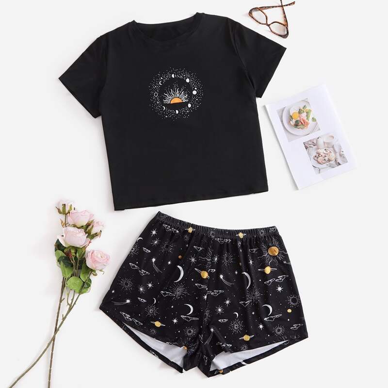 

Plus Sun & Moon PJ Set, Black