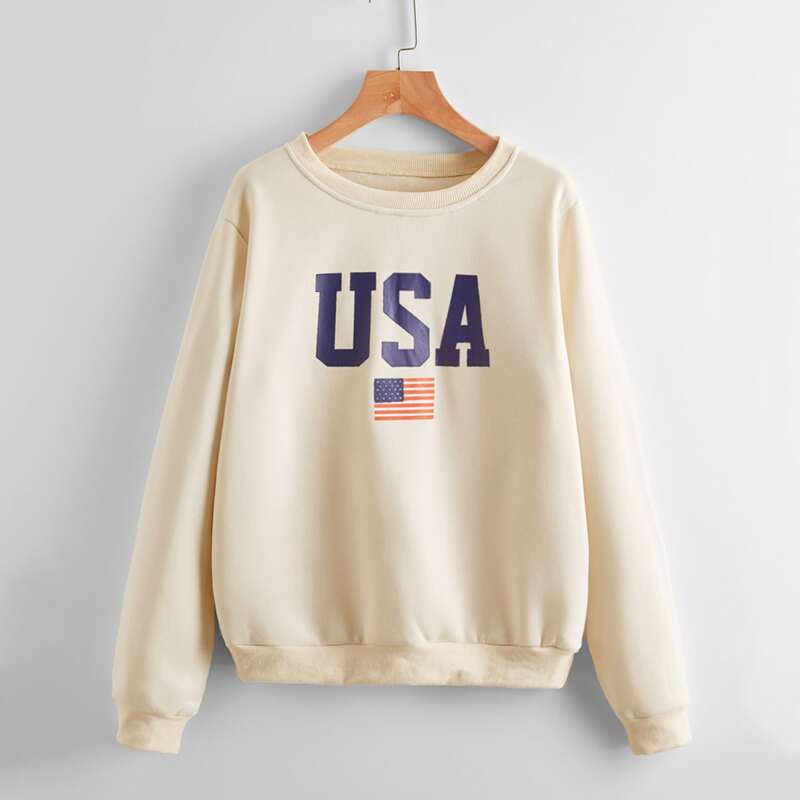 

American Flag Print Sweatshirt, Apricot