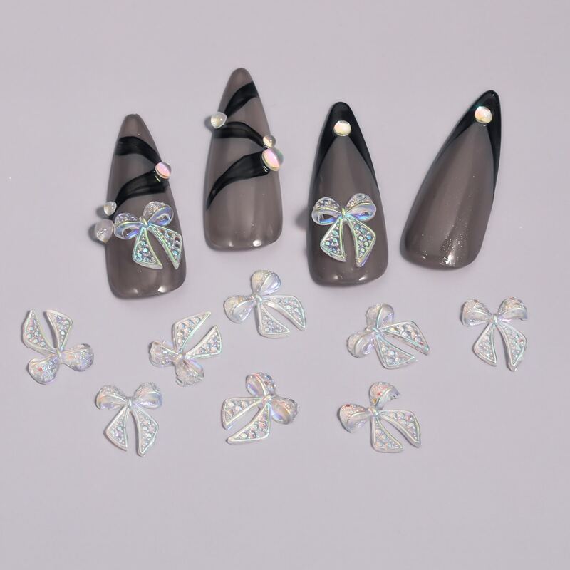

10pcs Aurora Bowknot Nail Art Decoration, Clear