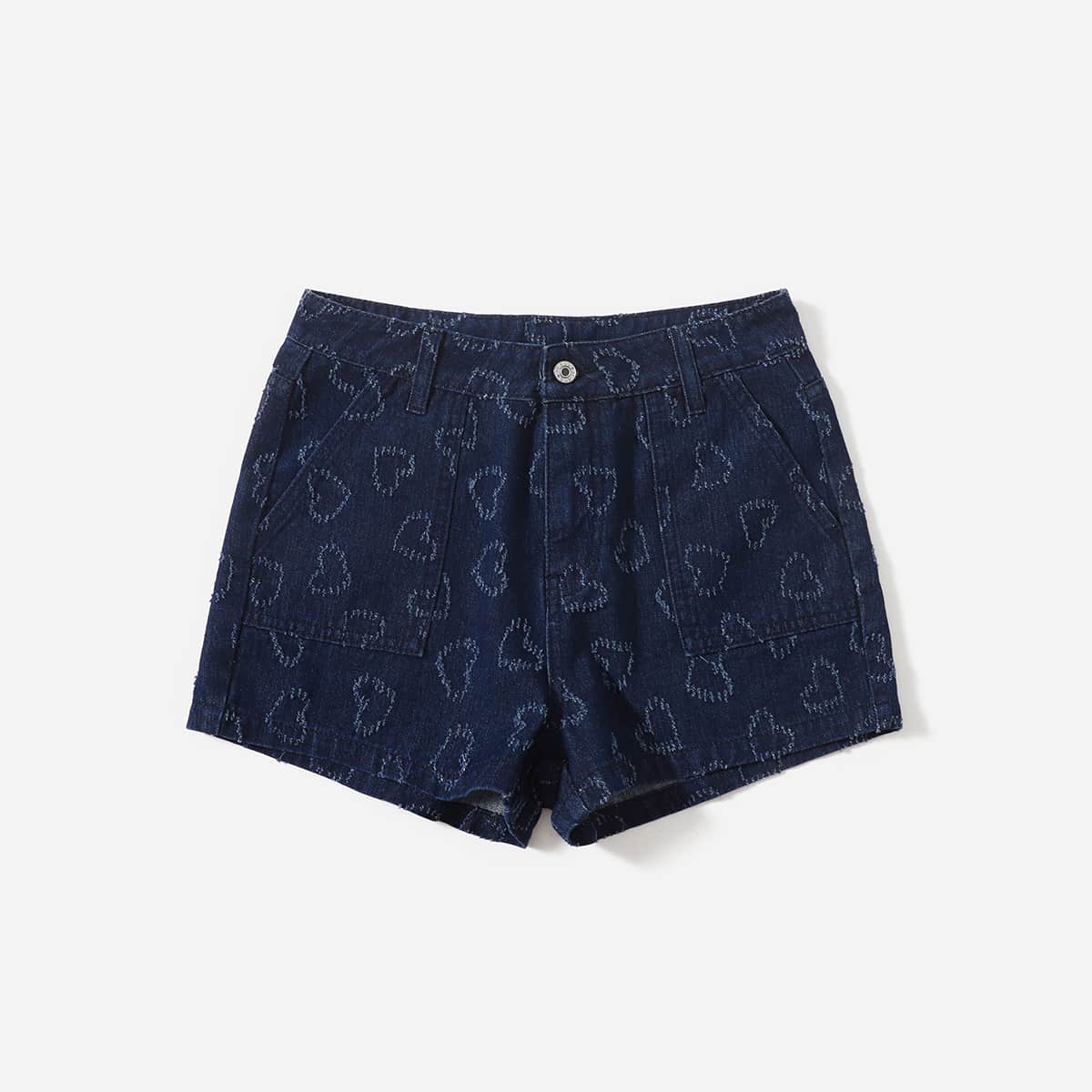 

Heart Print Denim Shorts, Medium wash