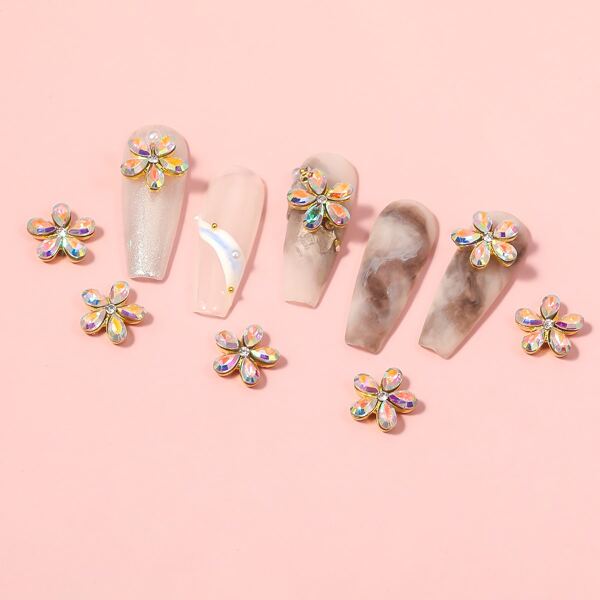

5pcs Rhinestone Flower Nail Art Decoration, Pink