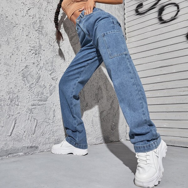

Slant Pocket Baggy Jeans, Medium wash