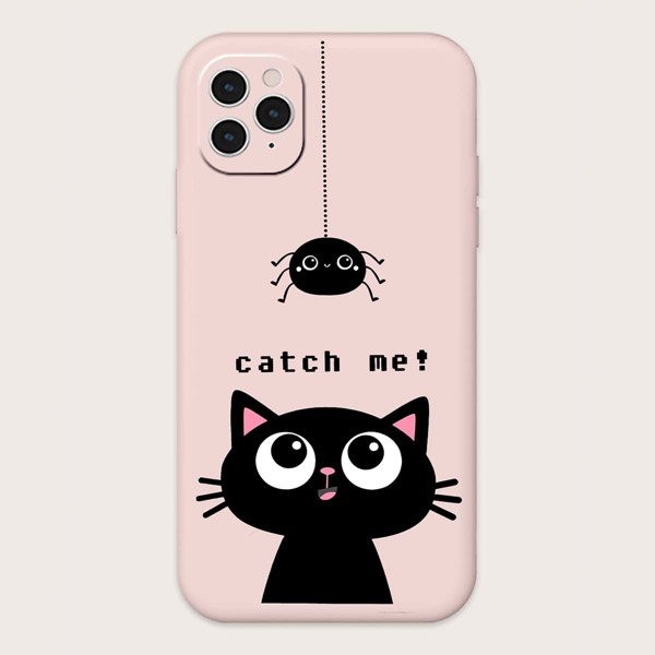 

Cartoon Cat Print Phone Case, Multicolor