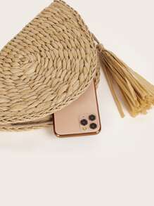 Tassel Decor Straw Clutch Bag - Khaki - View 4