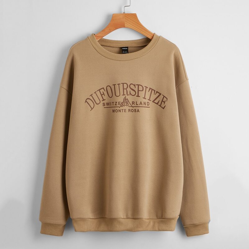 

Letter Graphic Print Drop shoulder Sweatshirt, Camel