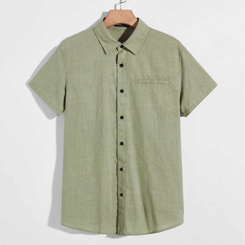 

Guys Button Through Decor Pocket Shirt, Green