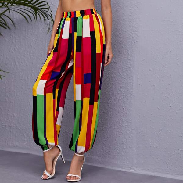 

Color Block High Waist Carrot Pants, Multicolor