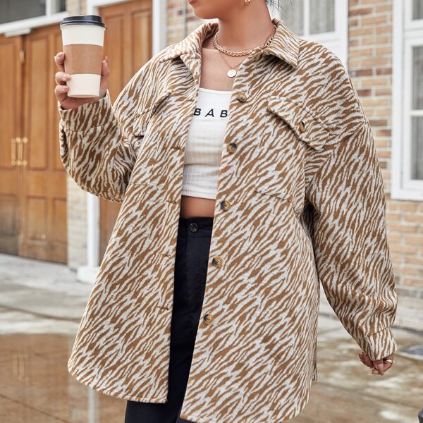 

Plus Allover Print Drop Shoulder Overcoat, Multicolor
