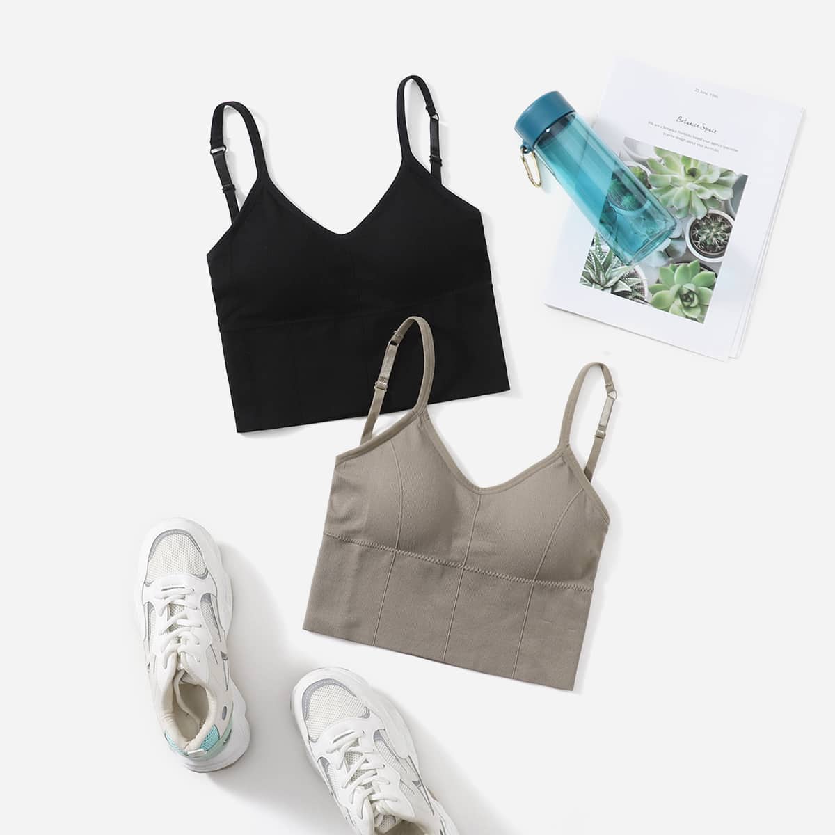 

2pcs High Support Solid Sports Bra, Multicolor