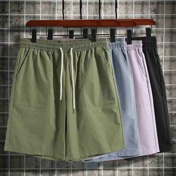 

Men 4pcs Solid Slant Pocket Drawstring Shorts, Multicolor