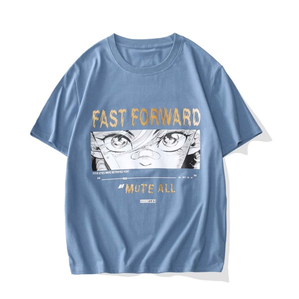 

Men Letter And Cartoon Graphic Tee, Dusty blue
