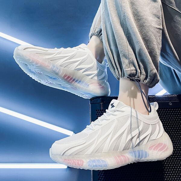 

Men Lace-up Front Fire Graphic Mesh Sneakers, White