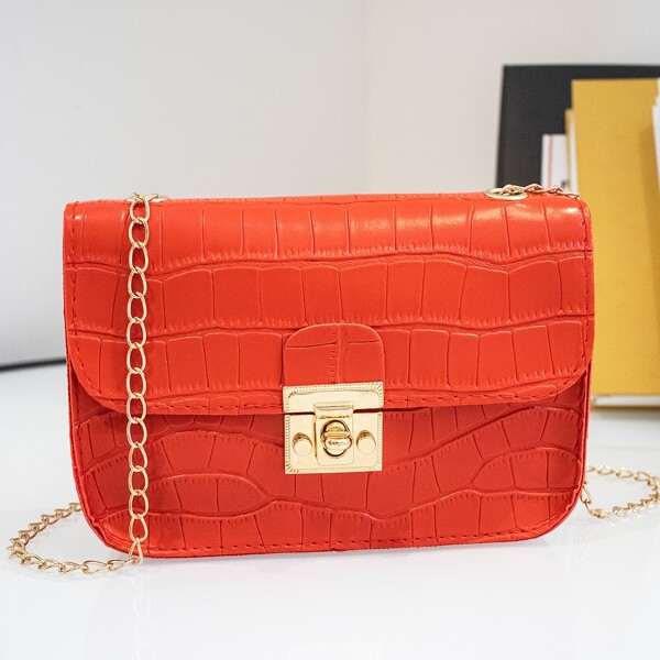 

Croc Embossed Twist Lock Chain Crossbody Bag, Red