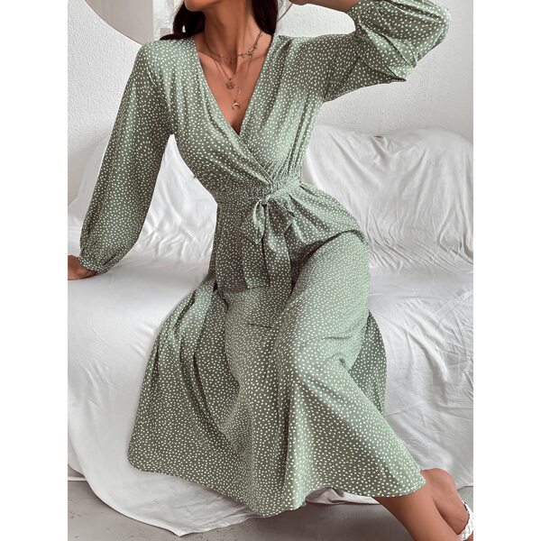 

Allover Heart Wrap A-line Dress, Mint green