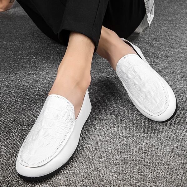 

Men Croc Embossed Slip On Loafers, White