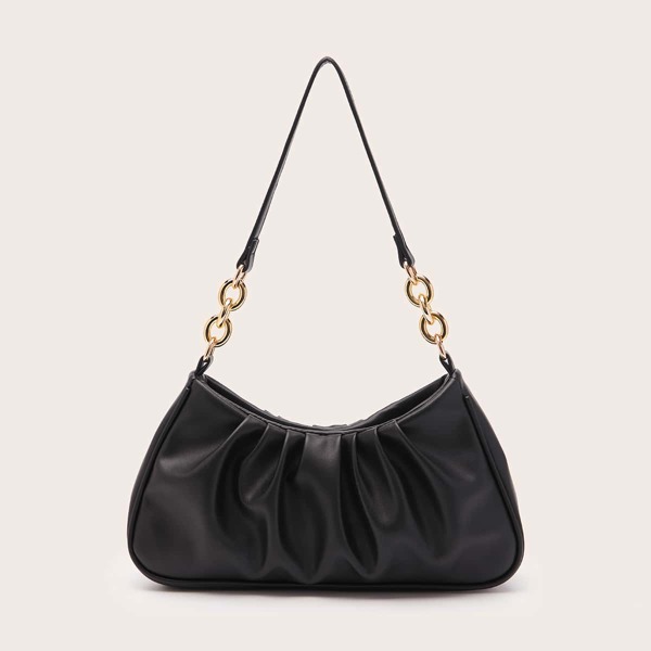 

Ruched Shoulder Bag, Black