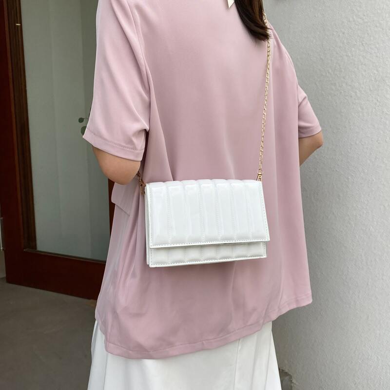 

Patent Leather Chain Bag, White