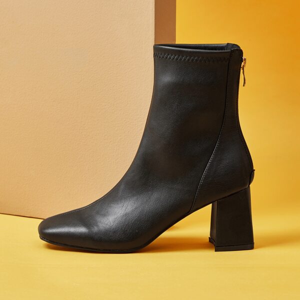 

Minimalist Zipper Back Chunky Classic Boots, Black