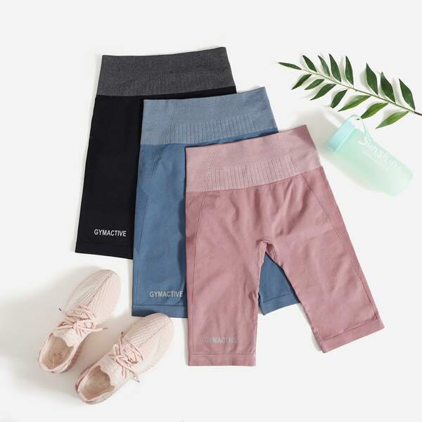 

3pcs Seamless Letter Graphic Sports Shorts, Multicolor