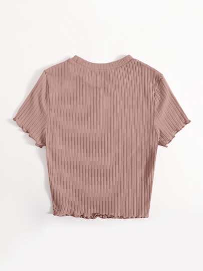 SHEIN EZwear 素色小褶邊羅紋針織T恤