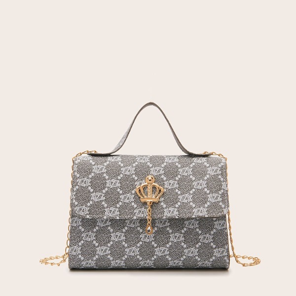 

Metal Decor Flap Satchel Bag, Grey