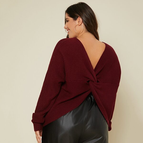 

Plus Drop Shoulder Twist Back Sweater, Burgundy