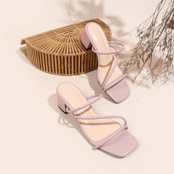 

Thin Strap Chunky Heeled Sandals, Pink