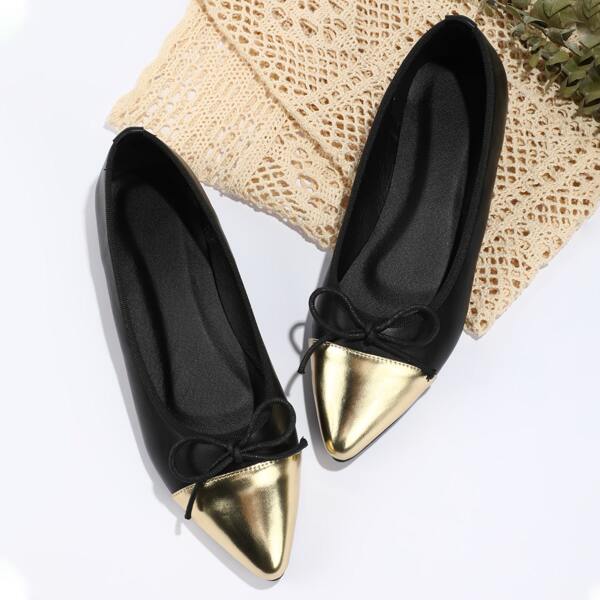

Two Tone Point Toe Ballet Flats, Black