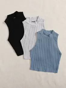 Muchica 3 paquetes de camiseta de punto acanalado de cuello alto - Multicolor - Ver 5